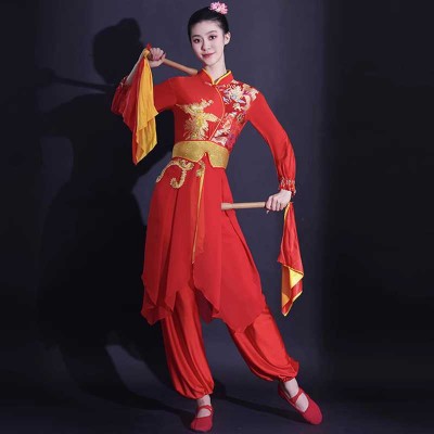 Chinese folk Dragon lion Drumming dance costumes for women traditional Chinese Festival waist drum Yangge dance wear for female